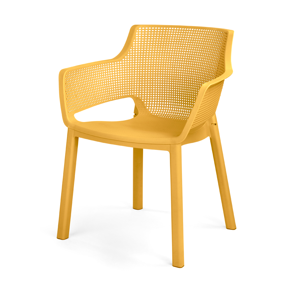 صندلی نشیمن راحت با دسته‌های یکپارچه و پشتی مشبک